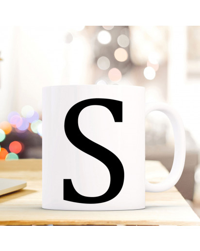 Tasse Becher mit Buchstabe S Geschenk mit Buchstabenmotiv Kaffeetasse Buchstabentasse mit großem S Kaffeebecher ts818