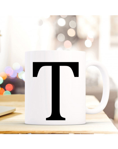 Tasse Becher mit Buchstabe T Geschenk mit Buchstabenmotiv Kaffeetasse Buchstabentasse mit großem T Kaffeebecher ts819