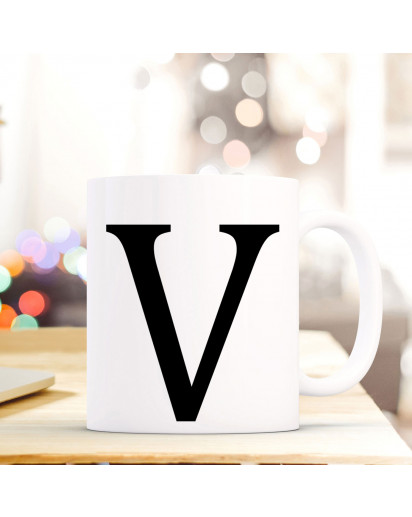 Tasse Becher mit Buchstabe V Geschenk Kaffeetasse Buchstabentasse mit großem V Kaffeebecher ts821