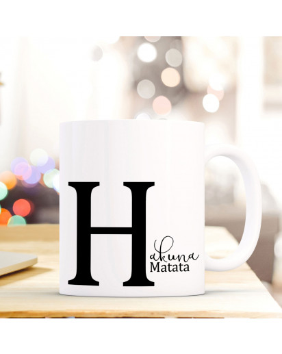 Tasse Becher mit Buchstabe H und Spruch „Hakuna Matata" Geschenk Kaffeetasse Buchstabentasse mit Motto Kaffeebecher ts832