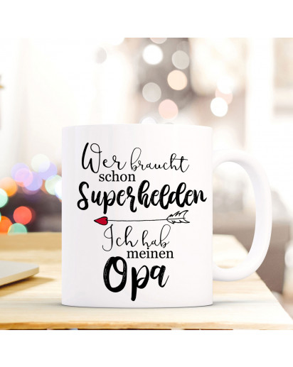 Tasse Becher mit Spruch Superhelden meinen Opa Kaffeebecher Geschenk Spruchbecher ts843