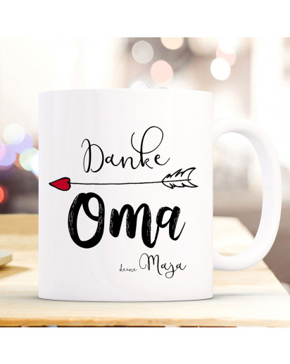 Tasse Becher Kaffeetasse mit Spruch Danke Oma & Wunschnamen Name Geschenk Spruchbecher ts847
