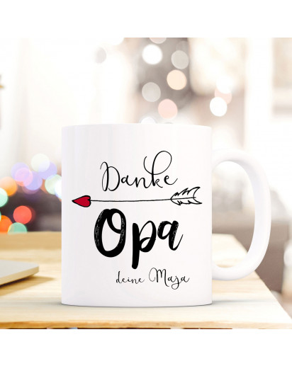 Tasse Becher Kaffeetasse mit Spruch Danke Opa & Wunschnamen Name Geschenk Spruchbecher ts848