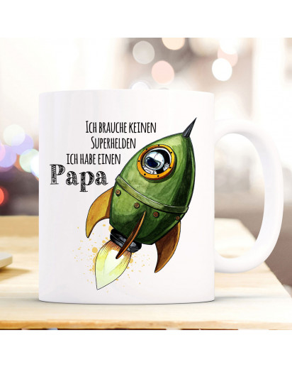 Tasse Becher Rakete Astronaut & Spruch Superhelden ich habe Papa Kaffeebecher Geschenk Spruchbecher ts862