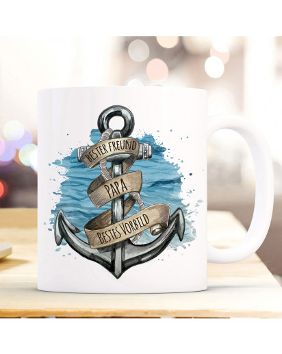 Tasse Becher maritim Anker mit Banderole & Spruch Bester Freund Papa Bestes Vorbild Kaffeebecher Geschenk Spruchbecher ts864