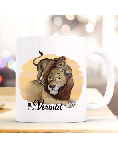 Tasse Becher mit Löwe Löwen Junges & Spruch Mein Vorbild Kaffeebecher Geschenk ts869