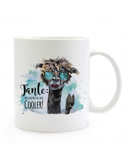 Tasse Becher Lama & Spruch Tante wie Mutter nur cooler Kaffeebecher Geschenk Spruchbecher ts870