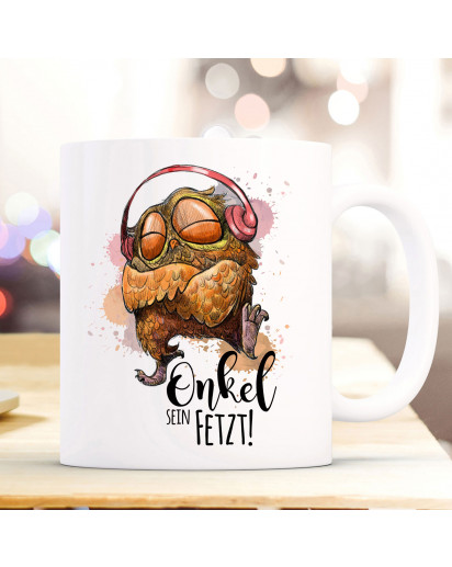 Tasse Becher mit Eule & Spruch Onkel sein fetzt Kaffeebecher Geschenk ts871