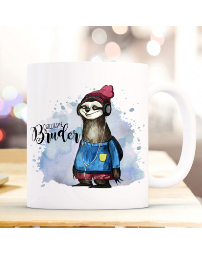 Tasse Becher Faultier & Spruch Chilliger Bruder Kaffeebecher Geschenk Spruchbecher ts872