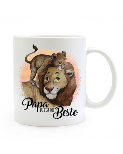 Tasse Becher Löwe Löwenjunges & Spruch Papa der Beste Kaffeebecher Geschenk Spruchbecher ts874