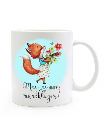 Tasse Becher mit Fuchs & Spruch Mamas sind wie Papas nur klüger Kaffeebecher Geschenk Spruchbecher ts889