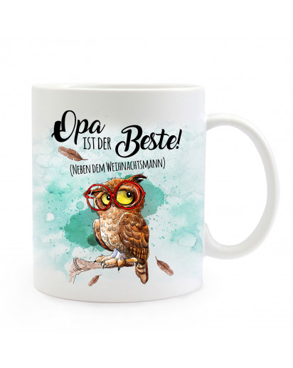 Tasse Becher Eule mit Brille & Spruch Opa ist der Beste Kaffeebecher Geschenk Spruchbecher ts891