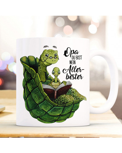 Tasse Becher mit Schildkröte & Spruch Opa du bist mein Allerbester Kaffeebecher Geschenk Spruchbecher ts893