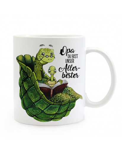 Tasse Becher mit Schildkröte & Spruch Opa du bist unser Allerbester Kaffeebecher Geschenk Spruchbecher ts894