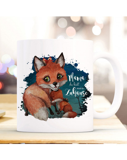 Tasse Becher Fuchs Fuchsmama mit Junges & Spruch Mama mein Zuhause Kaffeebecher Geschenk Spruchbecher ts896