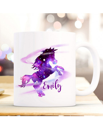 Tasse Becher Kaffeetasse mit galaktisches Einhorn Galaxie & Wunschnamen Name Geschenk Spruchbecher ts901