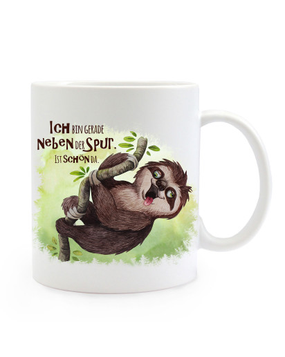 Tasse Becher Motiv mit Faultier & Spruch Bin neben der Spur Kaffeebecher Geschenk Spruchbecher ts906