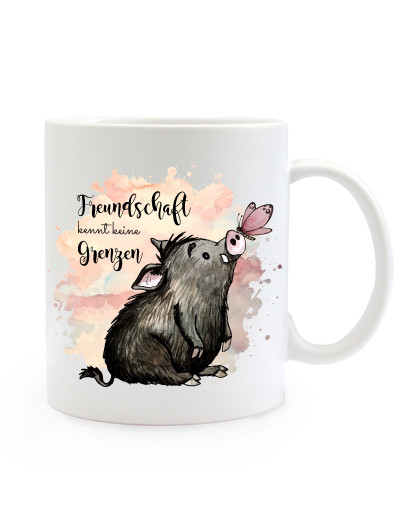 Tasse Becher Motiv Schwein & Schmetterling Spruch Freundschaft Kaffeebecher Geschenk Spruchbecher ts910