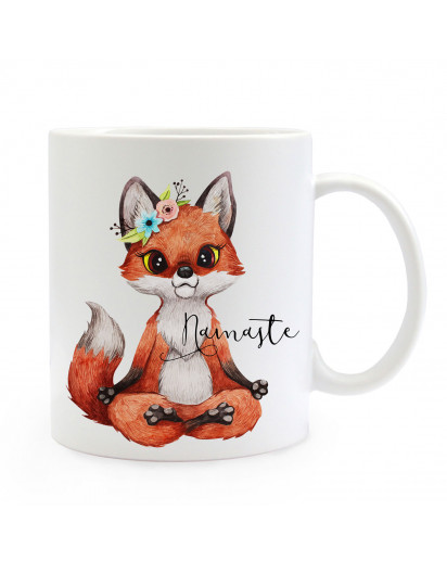 Tasse Becher Motiv Fuchs Blümchen Spruch Namaste Kaffeebecher Geschenk Spruchbecher ts912