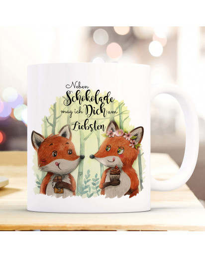 Tasse Becher Motiv Fuchs Pärchen Spruch Neben Schokolade mag ich Dich... Kaffeebecher Geschenk Spruchbecher ts916