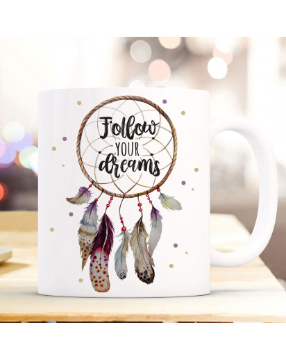 Tasse Becher Motiv Traumfänger Spruch Follow your Dreams Kaffeebecher Geschenk Spruchbecher ts932