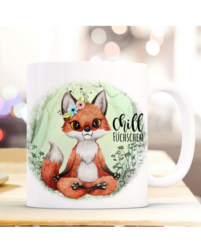 Tasse Becher Motiv Fuchs Yogafuchs Spruch Chillfüchschen Kaffeebecher Geschenk Spruchbecher ts933