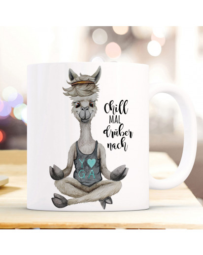 Tasse Becher Motiv Alpaka Yoga Spruch Chill mal drüber nach Kaffeebecher Geschenk Spruchbecher ts934