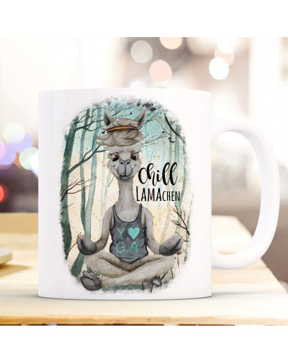 Tasse Becher Motiv Lama Yoga Spruch Chill Lamachen im Wald Kaffeebecher Geschenk Spruchbecher ts936