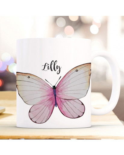 Tasse Becher Motiv schöner Schmetterling mit Name Wunschname Kaffeebecher Geschenk Spruchbecher ts939