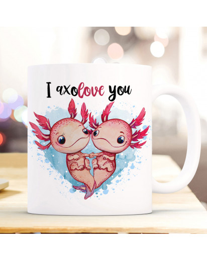 Tasse Becher Motiv Axolotl Pärchen Spruch I axolove you Kaffeebecher Geschenk Spruchbecher ts944