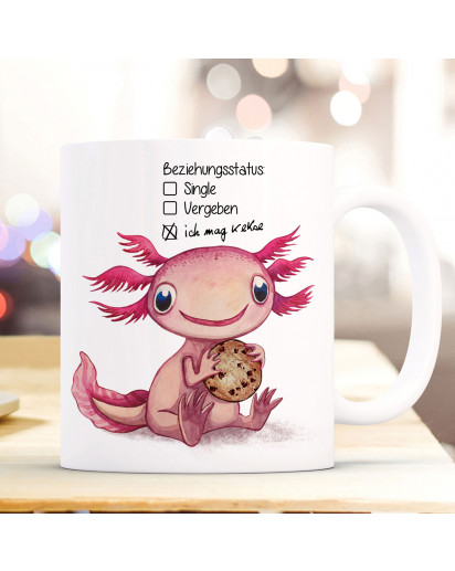 Tasse Becher Motiv Axolotl Spruch Beziehungsstatus: ich mag Kekse Kaffeebecher Geschenk Spruchbecher ts946