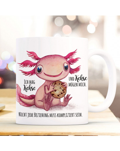 Tasse Becher Motiv Axolotl Spruch Ich mag Kekse und Kekse mögen mich Kaffeebecher Geschenk Spruchbecher ts947