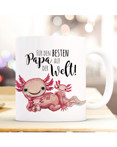 Tasse Becher Motiv Axolotl Papa mit Kinder Spruch Besten Papa der Welt Kaffeebecher Geschenk Spruchbecher ts952