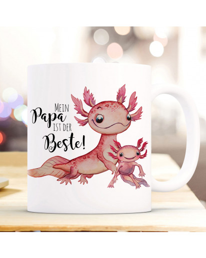 Tasse Becher Motiv Axolotl Papa mit Kinder Spruch Papa ist der Beste Kaffeebecher Geschenk Spruchbecher ts954