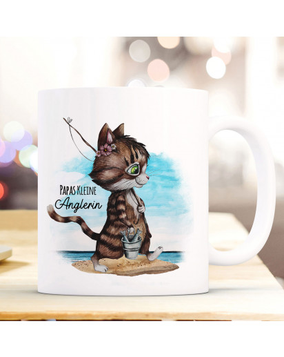 Tasse Becher Kater Katze Kätzchen Angelkatze Angel Spruch Papas kleine Anglerin Kaffeebecher Geschenk Spruchbecher ts960