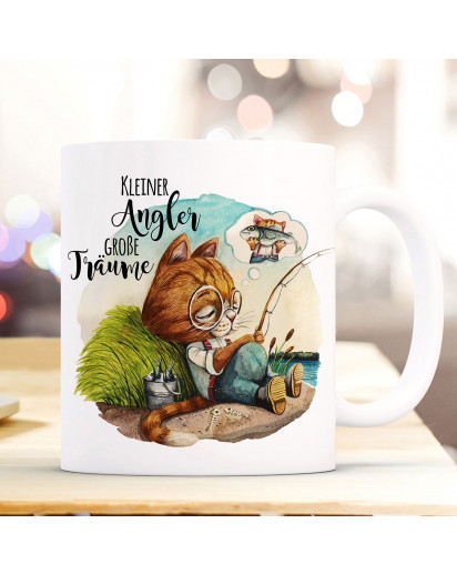 Tasse Becher Kaffeetasse Kater Katze Kätzchen Angelkater Angel Spruch Kleiner Angler Kaffeebecher Geschenk Spruchbecher ts961