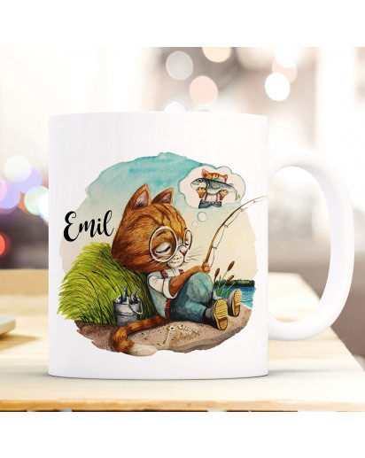 Tasse Becher Kater Katze Kätzchen Angelkater Angel mit Name Wunschname Kaffeebecher Geschenk Spruchbecher ts963