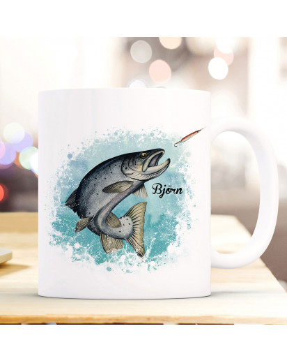 Tasse Becher Meerforelle Lachsforelle Fisch mit Name Wunschname Kaffeebecher Geschenk Spruchbecher ts964