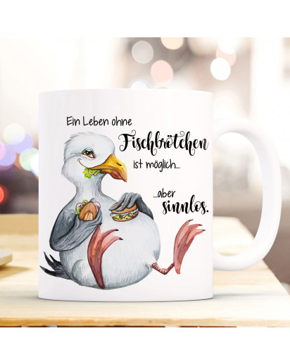 Tasse Becher Kaffeetasse Möwe Vogel Spruch Ein Leben ohne Fischbrötchen Kaffeebecher Geschenk Spruchbecher ts970