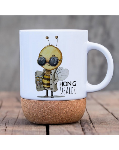 Tasse Becher Keramiktasse mit Kork Korktasse Imker Biene Bienchen Bee Spruch Honig Dealer Kaffeepott Kaffeebecher Kaffeetasse Geschenk tsk17