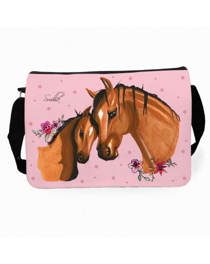 Schultertasche Schultasche Tasche Pferd mit Fohlen und Wunschnamen satchel sling bag school bag horse with foal and desired name tsu01