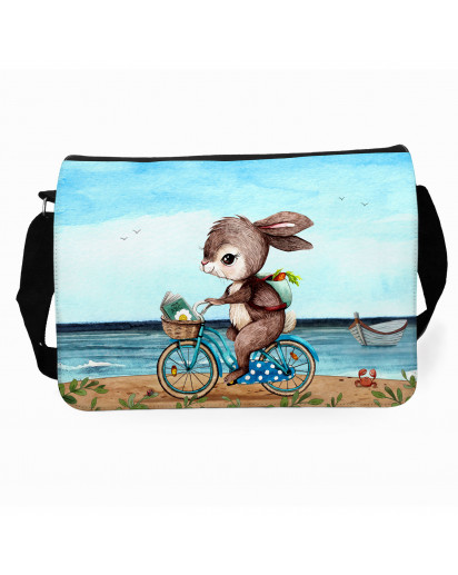 Schultertasche Schultasche Tasche Umhängetasche Hase Häschen auf Fahrrad Geschenk tsu87