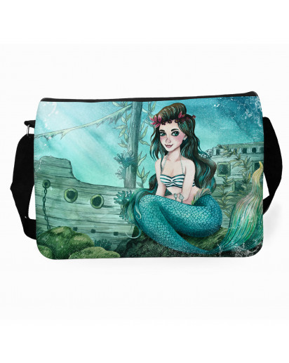 Schultertasche Schultasche Tasche Umhängetasche Meerjungfrau versunkenes Schiff Geschenk tsu89