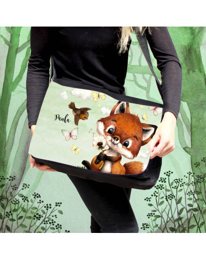 Schultertasche Schultasche Tasche Umhängetasche Federtasche Federmappe Fuchs Füchschen Vogel Schmetterlinge Wunschname Geschenk Bundle36 tsu94 fm238