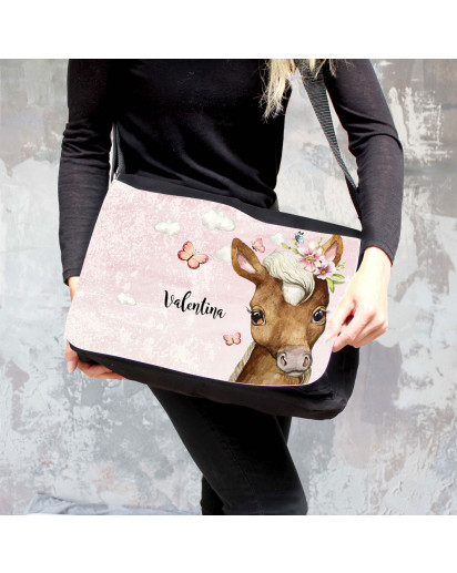 Schultertasche Schultasche Tasche Umhängetasche Federtasche Federmappe Pferd Pferdchen Schmetterlinge Wunschname Geschenk Bundle40 tsu98 fm242