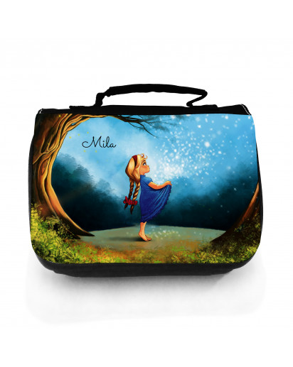 Waschtasche Waschbeutel Kulturbeutel Kosmetiktasche Reisewaschtasche Sterntaler Märchen Mädchen im Wald mit Wunschnamen washbag toilet bag sponge bag cosmetics bag travel washbag star money fairy-tale girl in forest with desired name wt117