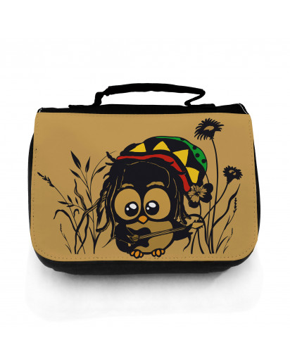 Waschtasche Waschbeutel Kulturbeutel Kosmetiktasche Reisewaschtasche Bob Marley Reggae Eule im Gras mit Gitarre washbag toilet bag sponge bag cosmetics bag travel washbag Bob Marley Reggae owl in grass with guitar wt057