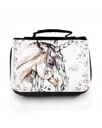 Waschtasche Waschbeutel Kulturbeutel Kosmetiktasche Reisewaschtasche Einhorn mit Punkten und Wunschnamen washbag toilet bag sponge bag cosmetics bag travel washbag unicorn with dots and custom name wt073