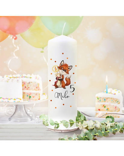 Geburtstagskerze Kerze zum Geburtstag Fuchs Füchschen Wunschname Alter wk130 + wahlweise passendes Teelichthüllen-Set te130