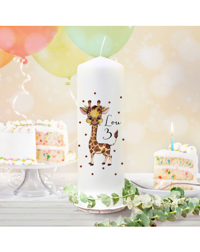 Geburtstagskerze Kerze zum Geburtstag Giraffe Wunschname Alter wk133 + wahlweise passendes Teelichthüllen-Set te133